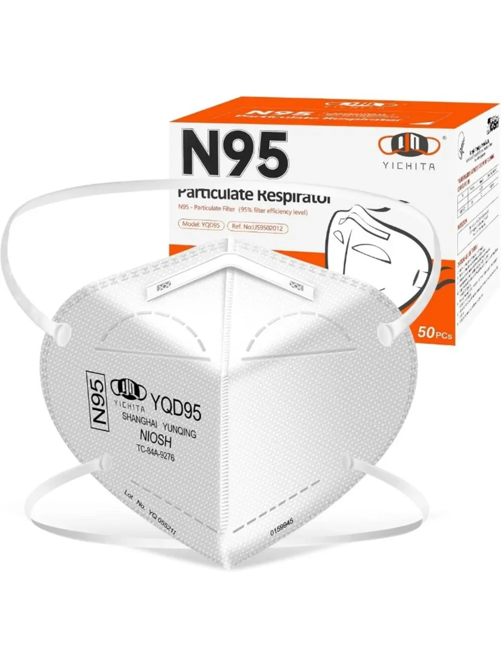 50-Pack N95 Respirator Masks - NIOSH Approved, Individually Wrapped, Universal
